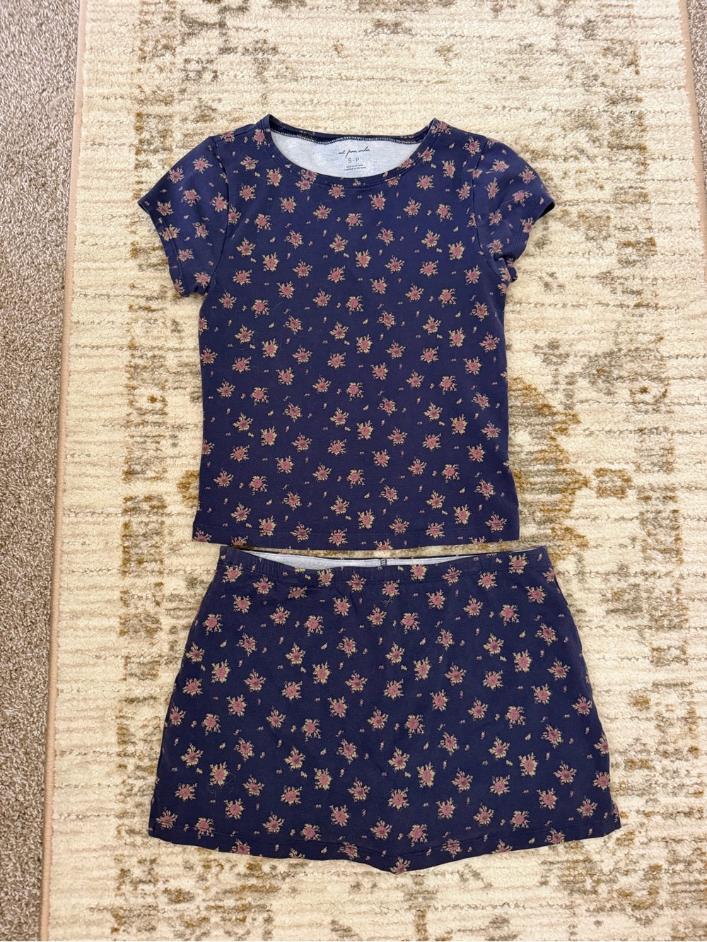 Tilly's Navy Blue Floral Short Sleeve Top and Skort Set